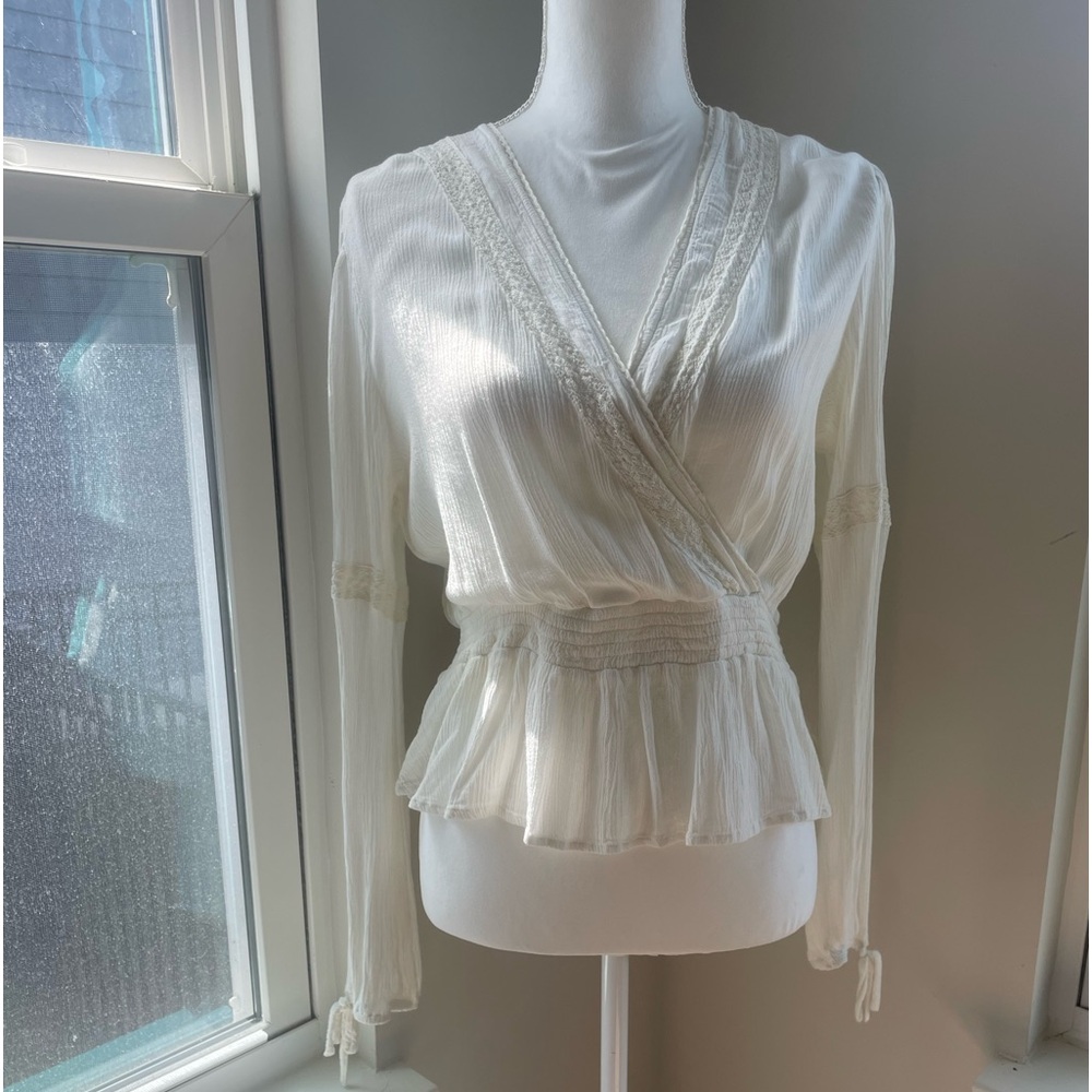 Surplus Overlay Off-White V-Neck Faux Wrap Blouse